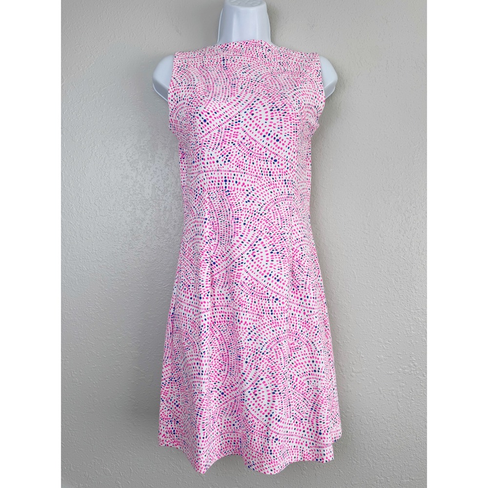 Mahi Gold Ryder dress Pink Blue Dotted Swirl Sleeveless Sheath Dress XS